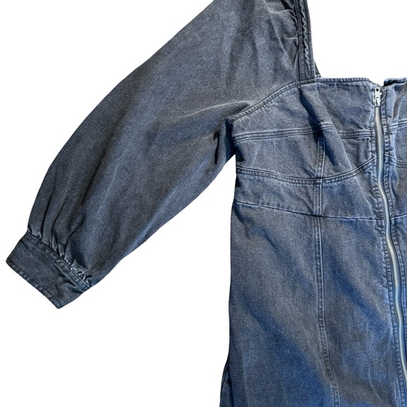 Future Collective Black Denim ZipFront Midi Dress 16W18W Puff Sleeve Square Neck - Picture 6 of 11